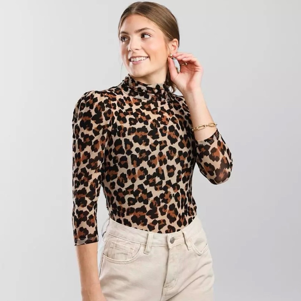 NWT FREE PEOPLE CHEETAH MESH BLOUSE